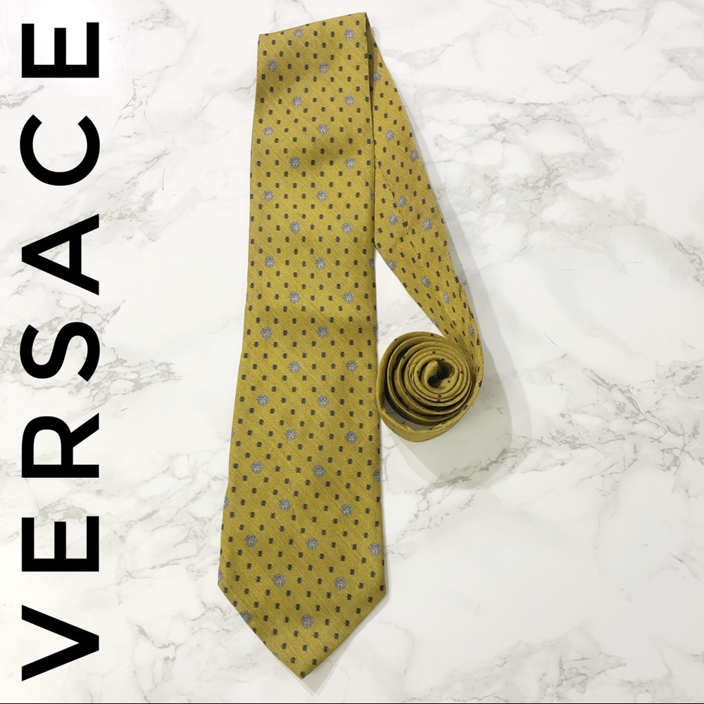 Gianni Versace Greenish Gold Polka Dot Medusa Tie